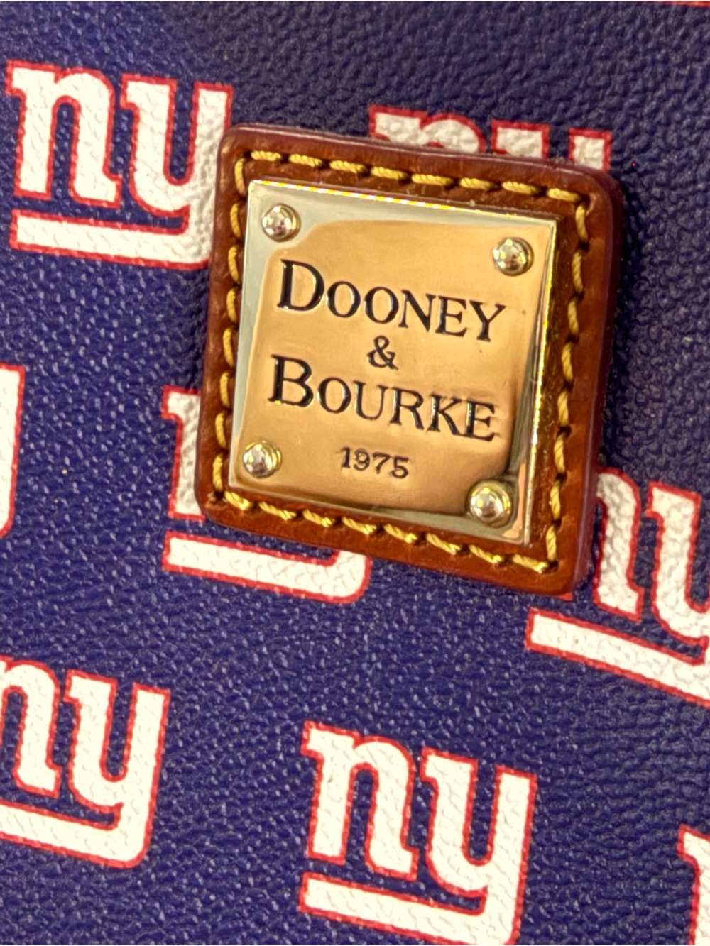 Dooney & Bourke Navy NY Giants Logo Satchel with Brown Trim and Red Interior - Picture 5 of 14